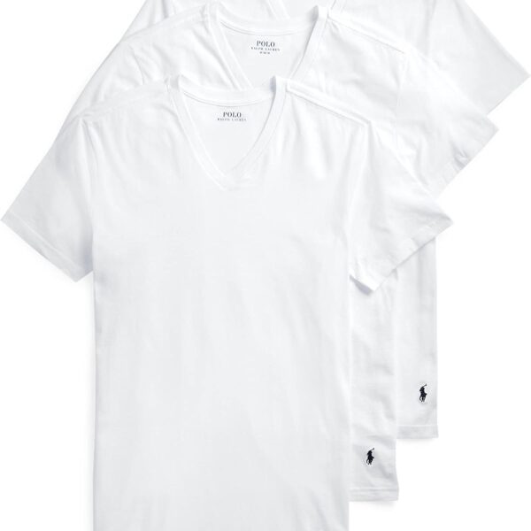 Polo Ralph Lauren Men's T-Shirt Pack, 3-Pack, Cotton Men's Clothing V-Neck Undershirt, Slim Fit Tees, Moisture-Wicking