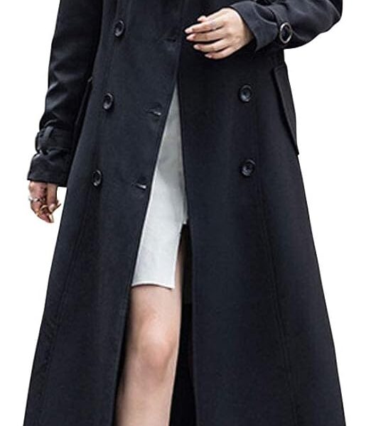 ebossy Women's Double Breasted Duster Trench Coat Slim Full Length Maxi Long Overcoat