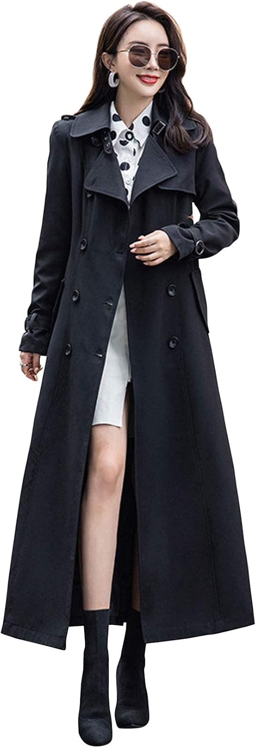 ebossy Women's Double Breasted Duster Trench Coat Slim Full Length Maxi Long Overcoat ebossy Women's Double Breasted Duster Trench Coat Slim Full Length Maxi Long Overcoat