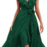 RETTYGARDEN Women's 2026 Spring Cross Midi Dress Casual Boho Deep V Neck Short Sleeve Ruffle Hem Split Beach Long Dresses