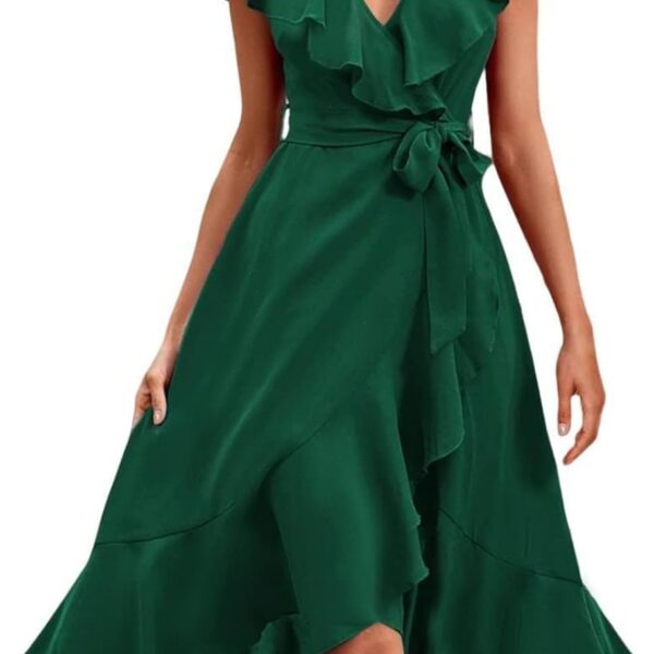 RETTYGARDEN Women's 2026 Spring Cross Midi Dress Casual Boho Deep V Neck Short Sleeve Ruffle Hem Split Beach Long Dresses