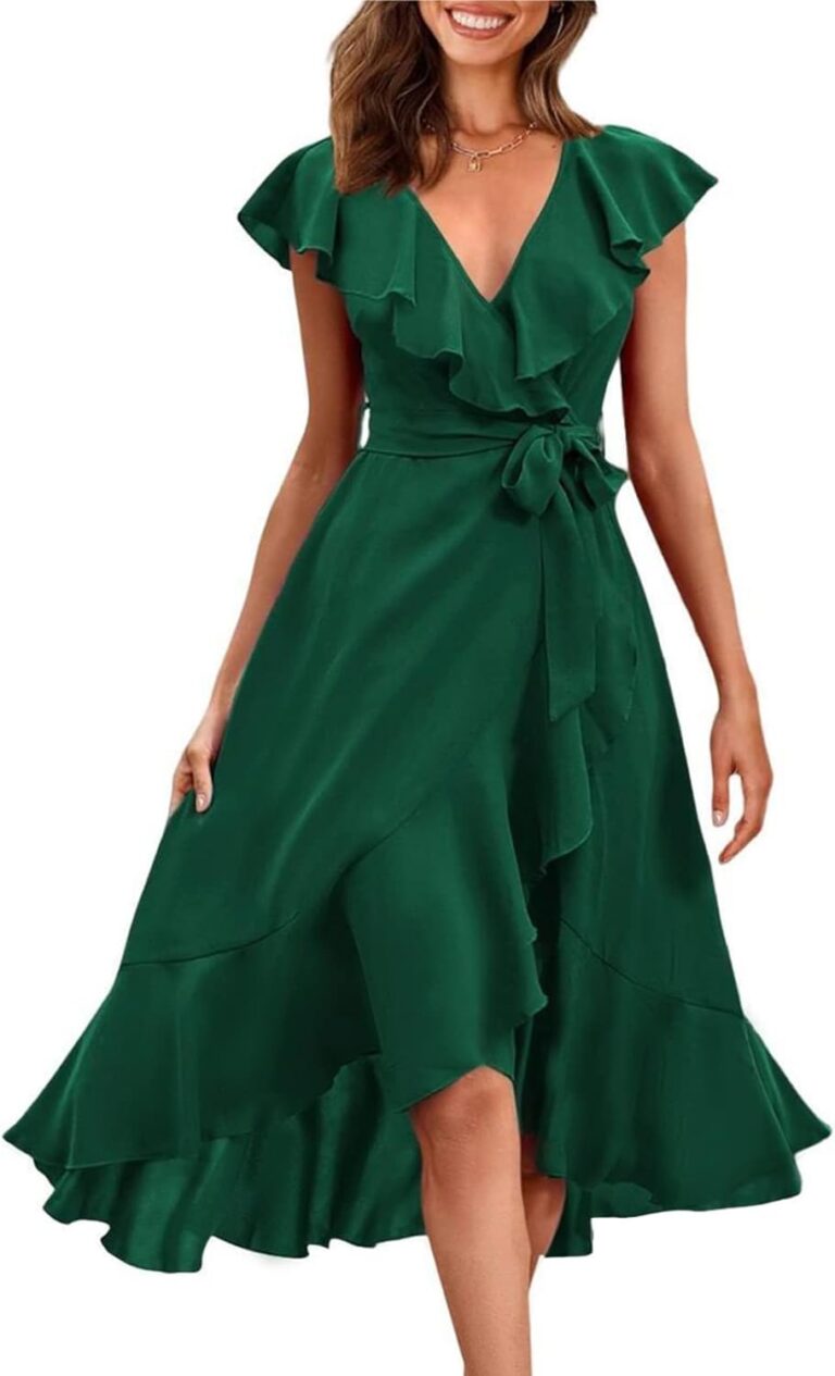 RETTYGARDEN Women's 2026 Spring Cross Midi Dress Casual Boho Deep V Neck Short Sleeve Ruffle Hem Split Beach Long Dresses