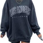 Langwyqu Women's Oversized Sweatshirt Los Angeles California Crewneck Long Sleeve Casual Loose Pullover Tops