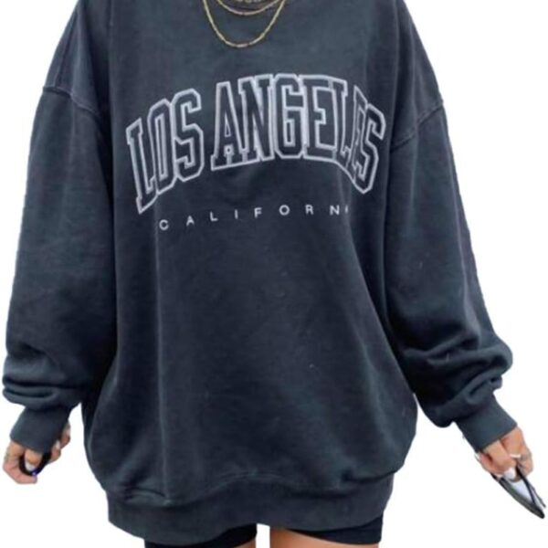 Langwyqu Women's Oversized Sweatshirt Los Angeles California Crewneck Long Sleeve Casual Loose Pullover Tops