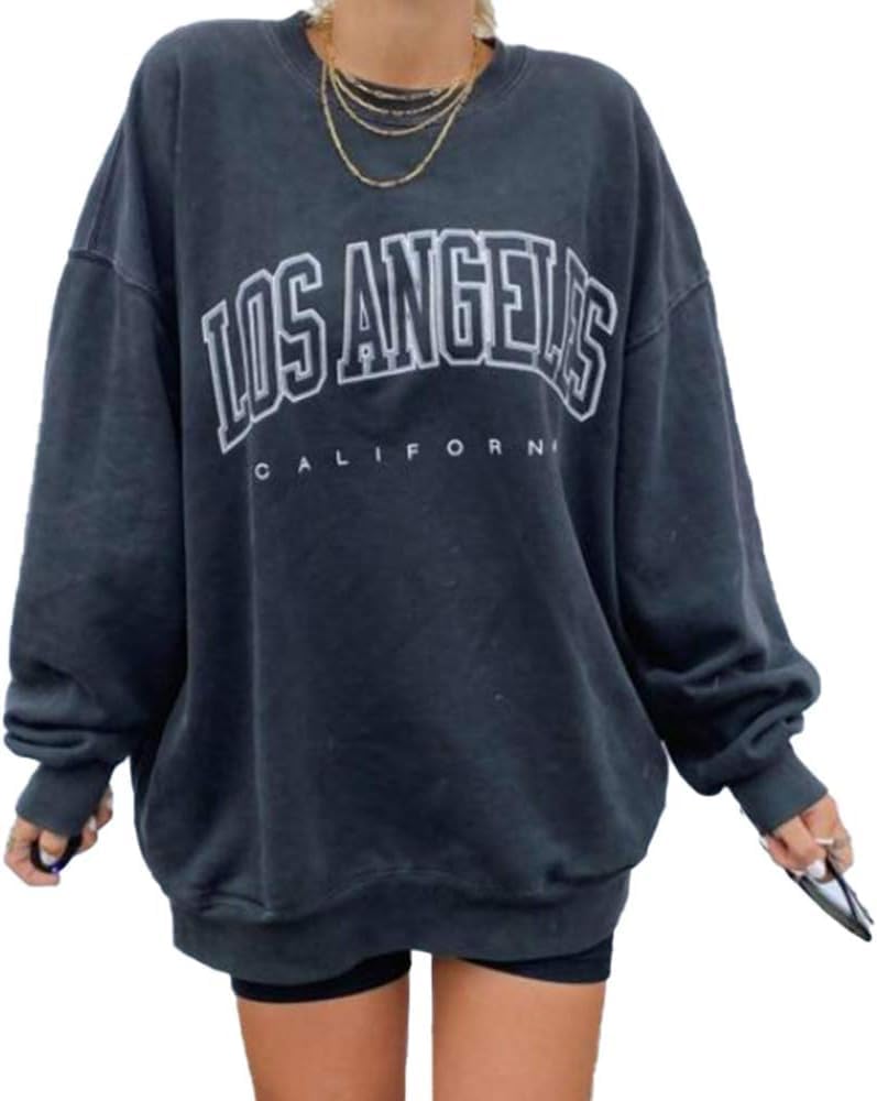 Langwyqu Women's Oversized Sweatshirt Los Angeles California Crewneck Long Sleeve Casual Loose Pullover Tops Langwyqu Women's Oversized Sweatshirt Los Angeles California Crewneck Long Sleeve Casual Loose Pullover Tops