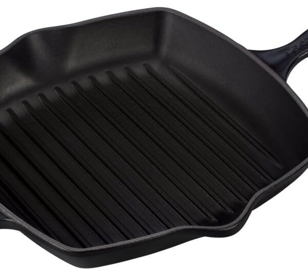 Le Creuset Enameled Cast Iron Signature Square Skillet Grill, 10.25", Licorice