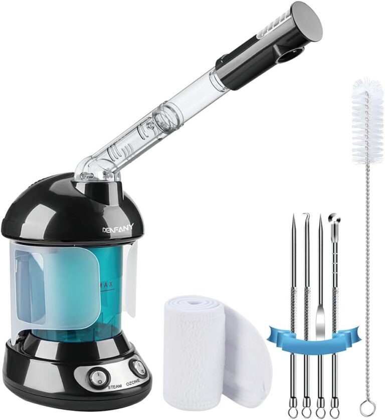 Facial Steamer - DENFANY Nano Ionic Face Steamer with Extendable 360 Rotating Arm - Portable Facial Steamer for Personal Care at Home or Salo (Black)