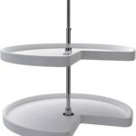 Rev-A-Shelf 32" Kidney Shaped Dual Tier Lazy Susan Organizer for Corner Base Kitchen Cabinets, Plastic Home Storage Shelves, White, 6472-32-11-52