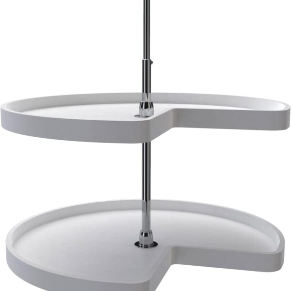 Rev-A-Shelf 32" Kidney Shaped Dual Tier Lazy Susan Organizer for Corner Base Kitchen Cabinets, Plastic Home Storage Shelves, White, 6472-32-11-52
