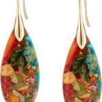 Sriomu Natural Healing Stone Fishhoop Dangle Drop Earrings Statement Gold silver earrings