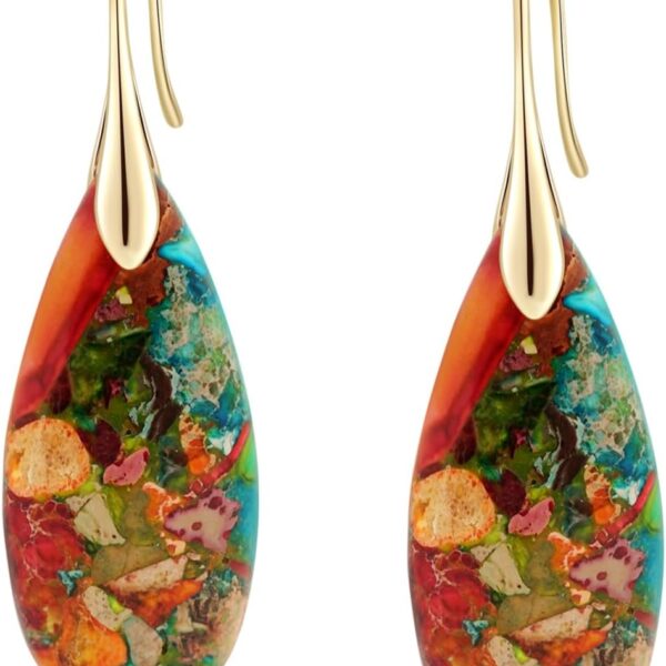 Sriomu Natural Healing Stone Fishhoop Dangle Drop Earrings Statement Gold silver earrings