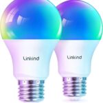 Linkind Matter Smart Light Bulb, Smart Bulbs Work with Apple Home/Siri/Alexa/Google Home/SmartThings, LED Color Changing Light Music Sync RGTBW, Smart Home, 60W 800LM A19 E26 2.4Ghz WiFi Only, 2 Pack