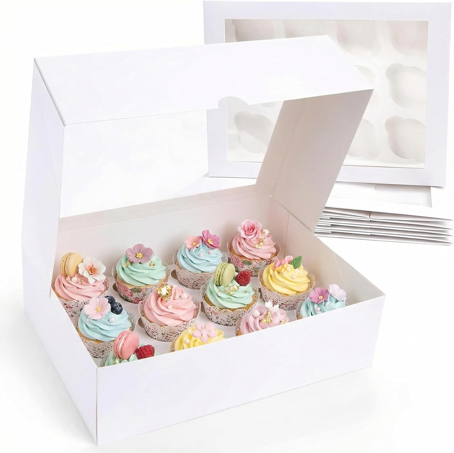VGOODALL 12 Count Cupcake Boxes, 6PCS Cupcake Container with Window Boxes Holding 72 Pastry Box for Birthday Holiday Party Bakery Supplies 13.2"x9.8"x4" VGOODALL 12 Count Cupcake Boxes, 6PCS Cupcake Container with Window Boxes Holding 72 Pastry Box for Birthday Holiday Party Bakery Supplies 13.2"x9.8"x4"
