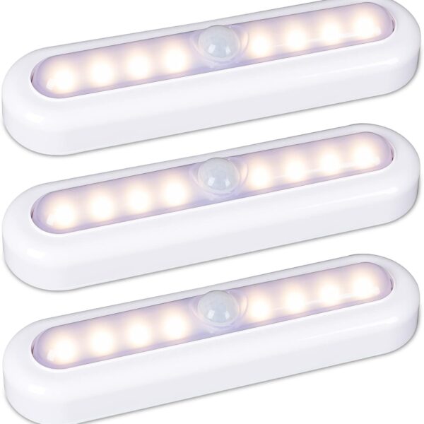 STAR-SPANGLED 3 Pack 7 Motion Sensor Lights Indoor Battery Operated, Stick on LED Light for Closet, Stairs, Under Cabinet, Warm White
