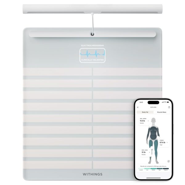 WITHINGS Body Scan - Smart Scale with Segmental Body Composition Analysis, Weighing Scales Body Weight & Vascular Age, Visceral Fat, Heart Rate, iOS/Android