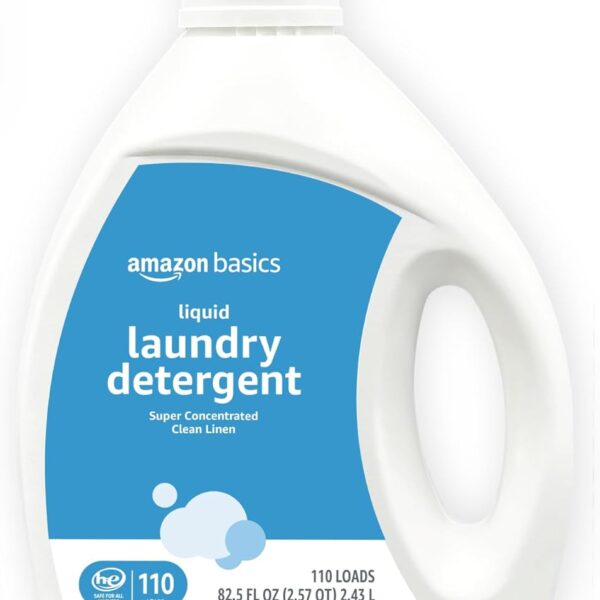 Amazon Basics Concentrated Liquid Laundry Detergent, Clean Linen Scent, HE Compatible, 110 Loads, 82.5 Fl Oz (Previously Solimo)