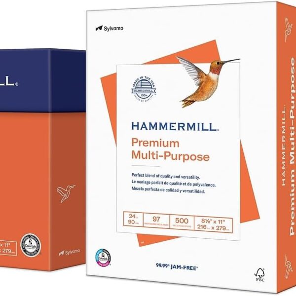 Hammermill Printer Paper, Premium Multipurpose Paper 24 lb, 8.5 x 11-5 Ream (2,500 Sheets) - 92 Bright, Made in the USA