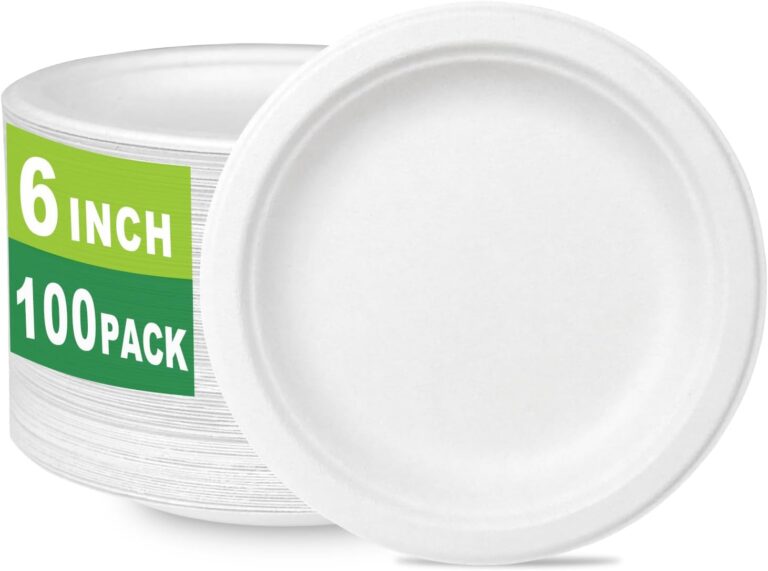 CantaGreen 6 inch Small Compostable Dessert Plates,100 Count Heavyduty Sugarcane/Bagasse and Bamboo Fibre Biodegradable Disposable Paper Plate