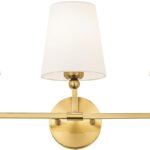 Bathroom Light Fixtures, Brushed Gold Vanity Lights with Flared White Fabric Shade, 3 Light Wall Sconce, Modern Sconces Wall Lighting for Hallway Bedroom, VL837-BG-3