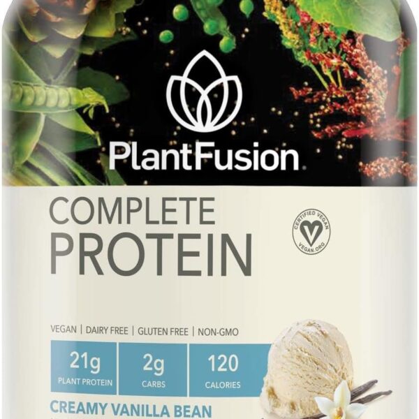PlantFusion Complete Vegan Protein Powder - Plant Based Protein Powder With BCAAs, Digestive Enzymes and Pea Protein - Keto, Gluten Free, Soy Free, Non-Dairy, No Sugar, Non-GMO - Vanilla Bean 2 lb