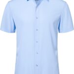 Mens Short Sleeve Dress Shirts Stretch Button Down Wrinkle Free Casual Solid Formal Shirt for Summer Business Wedding