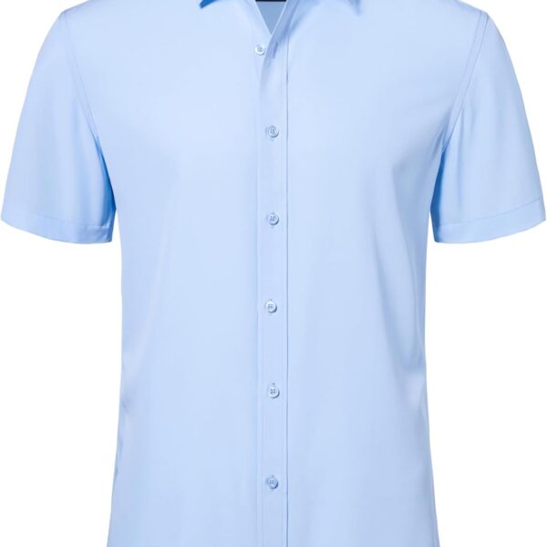 Mens Short Sleeve Dress Shirts Stretch Button Down Wrinkle Free Casual Solid Formal Shirt for Summer Business Wedding