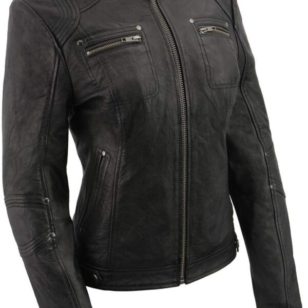Women's Lambskin Scuba Racer Jacket w/Fold Down Collar