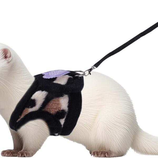 Small Animal Harness and Leash Set, Leopard Print Ferret Leash and Harness Soft Ferret Clothes Stuff Kit Outdoor Walking Accessories for Tiny Pet Rabbit Bunny Guinea Pig Hamster Puppy Kitten