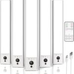 EZVALO 5-Pack Under Cabinet Lighting, 2400mAh Motion Sensor Light, LED Closet Lights Wireless, 6500K Dimmable, Timer, Magnetic, with Remote Control for Kitchen, Closet, Stair