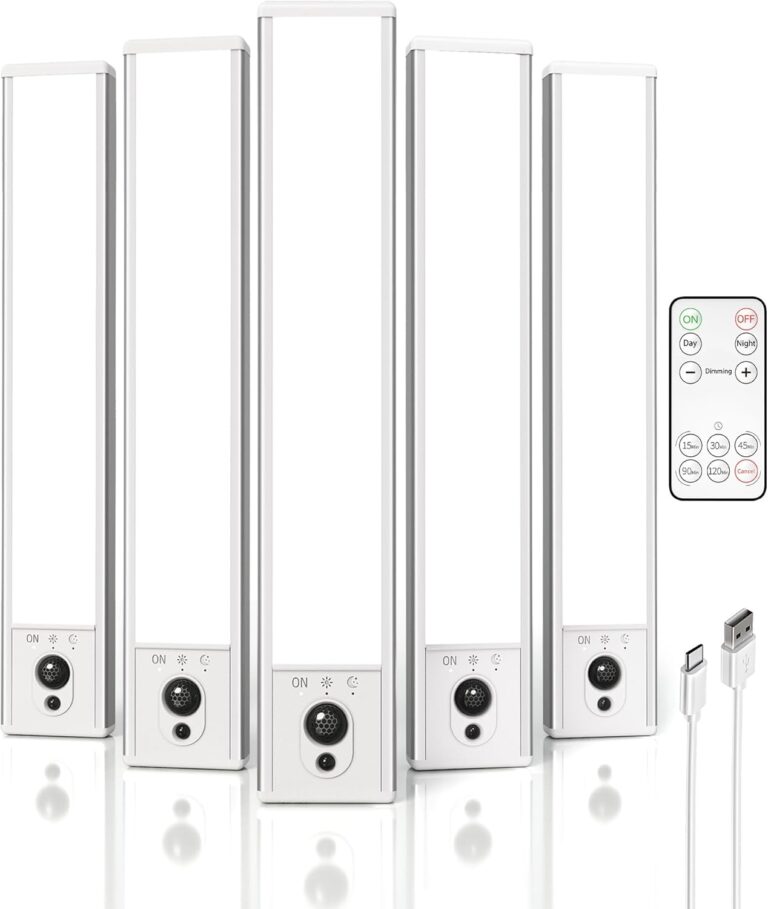 EZVALO 5-Pack Under Cabinet Lighting, 2400mAh Motion Sensor Light, LED Closet Lights Wireless, 6500K Dimmable, Timer, Magnetic, with Remote Control for Kitchen, Closet, Stair