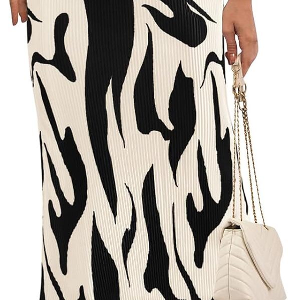 PRETTYGARDEN Women's 2026 Spring High Waist Graphic Print A Line Pleated Long Skirts for Women Trendy Plisse Midi Skirt