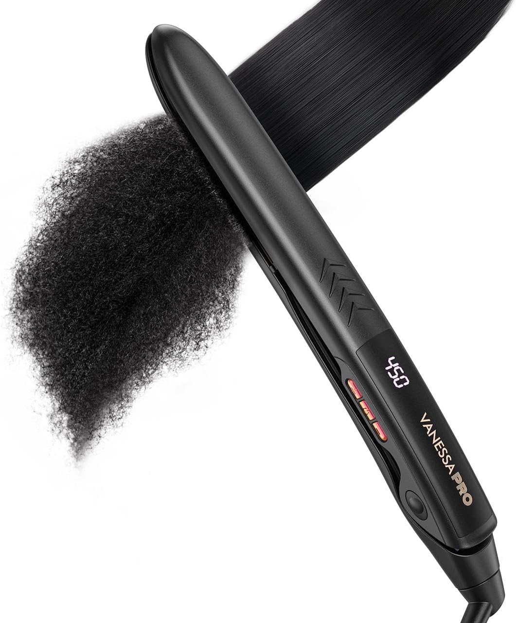 VANESSA PRO Flat Iron Hair Straightener, 100% Pure Titanium Flat Iron for One Pass to Achieve a Sleek Look, Curls Beautifully & Straightens Well - 1 inch VANESSA PRO Flat Iron Hair Straightener, 100% Pure Titanium Flat Iron for One Pass to Achieve a Sleek Look, Curls Beautifully & Straightens Well - 1 inch