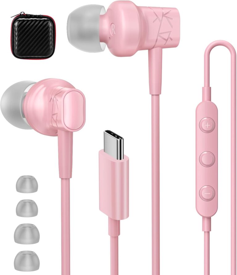 APETOO USB C Wired Earbuds for iPhone 17 16 Pro Max 15 Plus HiFi Stereo Magnetic Headphones in-Ear Earphones Type C Ear Buds with Microphone for Samsung S26 S25 S24 S23 S22 S21 A16 Z Flip7 6, Pink