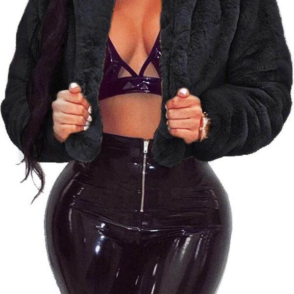 RAMOUG Womens Winter Outerwear Faux Fur Long Sleeve Crop Jacket Shaggy Coat Open Front Cardigans