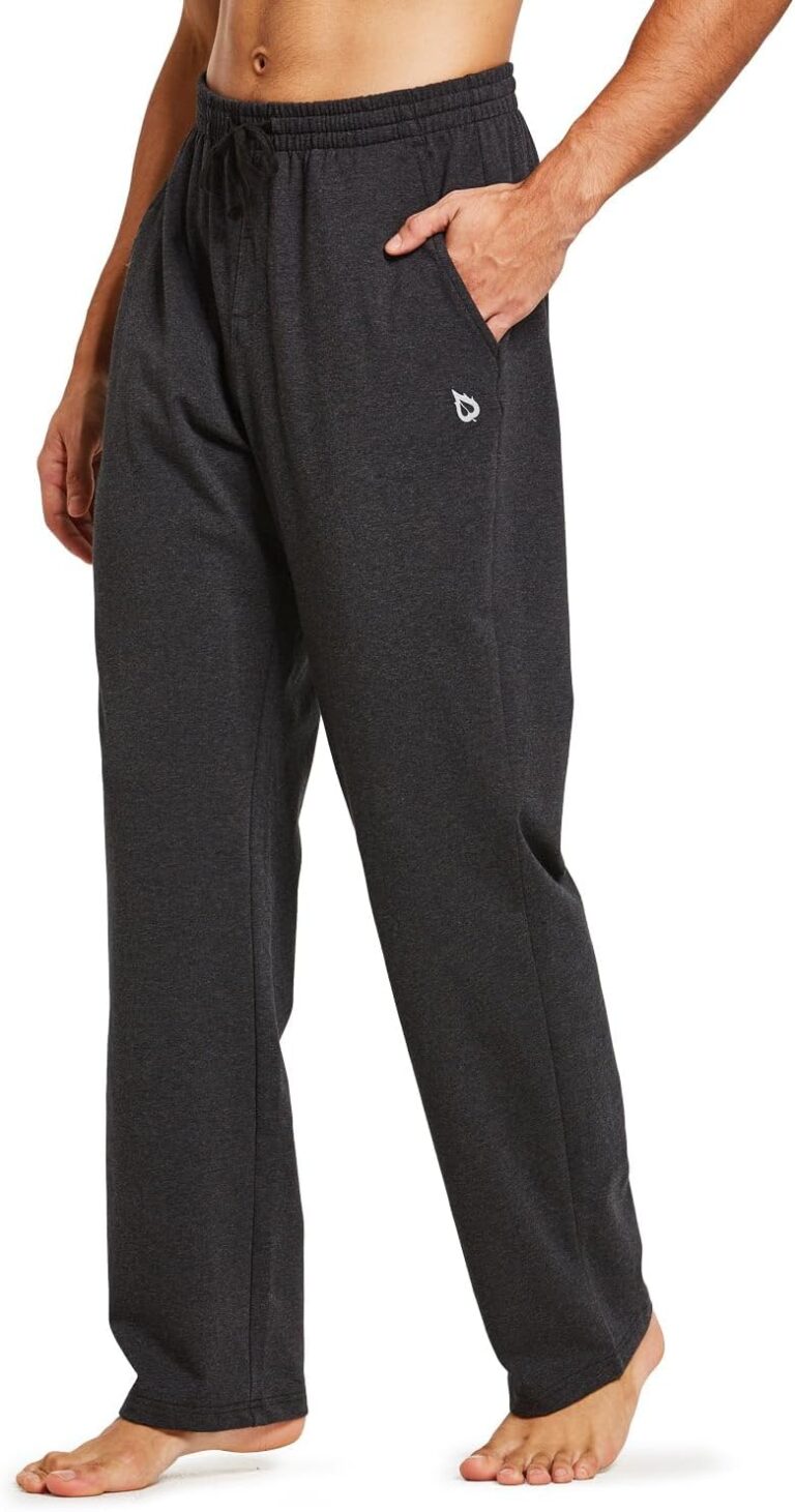 baleaf Men's Sweatpants Yoga Lounge Cotton Pajama Pants Casual Open Bottom Straight Leg Stretchy Sweat Pants with Pockets
