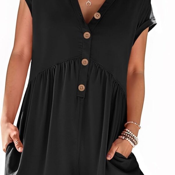 MEROKEETY Rompers for Women Summer 2026 Casual Cap Sleeve V neck Button Short Jumpsuit Overalls Beach Vacation Outfits