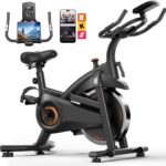 CURSOR FITNESS Exercise Bike, Brake Pad Stationary Bike for Home with Exclusive App, Stationary Bikes for Home with 300 lb Weight, Indoor Cycling Spin Bike Workout Bike with Extra Comfort Seat