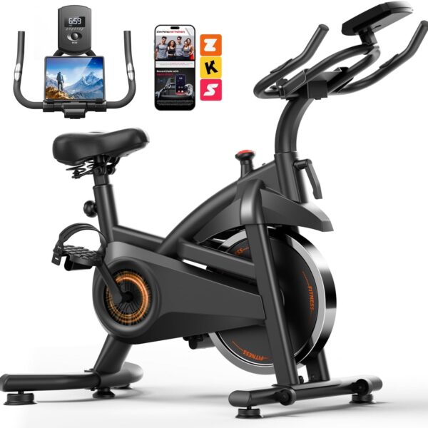 CURSOR FITNESS Exercise Bike, Brake Pad Stationary Bike for Home with Exclusive App, Stationary Bikes for Home with 300 lb Weight, Indoor Cycling Spin Bike Workout Bike with Extra Comfort Seat