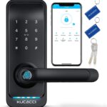 Smart Door Lock with Handle: Kucacci Keyless Entry Digital Door Lock for Front Door - Fingerprint Keypad Smart Dnob - Generate Passcode Remotely - App Control - Easy Installation(Black)