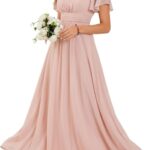 Ever-Pretty Women's Spring Elegant Round Neck Short Sleeve Chiffon Empire Waist Floor Length Formal Dresses Bridesmaid Dress