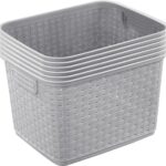 Sterilite 6-Pack Tall Weave Basket, Woven Plastic Storage Baskets for Organization, Cement Gray - Organizing Bin Containers with Handles for Bedroom, Bathroom, Dorm, Laundry Room, and Closet