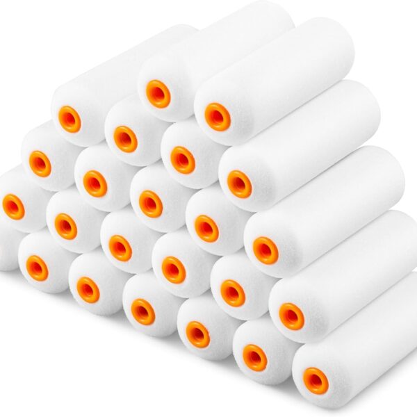 VOOMEY Mini Paint Roller CoversHigh Density Foam Paint Roller4 Inch Foam Roller Paint, 24 Pack,Fits All Flat Surfaces, Including Kitchen Cabinets, Doors, Tables, Etc.