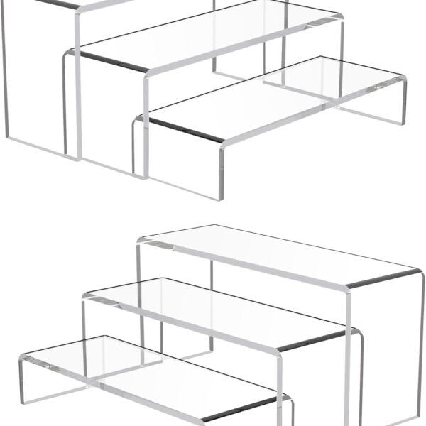 Goabroa 2 Sets 6 Pcs Clear Cupcake Display Risers 3 Tiers Rectangular Risers Display Stands 4mm Thick Collectibles Jewelry Display Shelf Lego Display Shelves Risers
