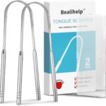 2 Pack Tongue Scraper, 100% Surgical 304 Stainless Steel Tongue Cleaner for Adults And Kids, Professional Tongue Brush for Oral Care, Improve Bad Breath and Fresh Breath