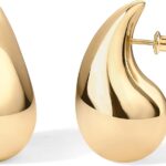 PAVOI 14K Gold Plated 925 Sterling Silver Post Teardrop Chunky Hoop Earrings - Lightweight Drop Earrings for Women - Designer Earring Trendy Jewelry