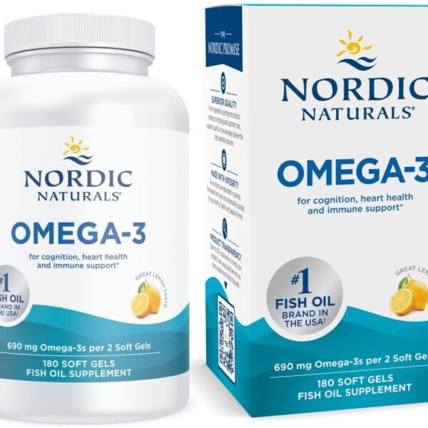 Nordic Naturals Omega-3, Lemon Flavor - 180 Soft Gels - 690 mg Omega-3 - Fish Oil - EPA & DHA - Immune Support, Brain & Heart Health, Optimal Wellness - Non-GMO - 90 Servings