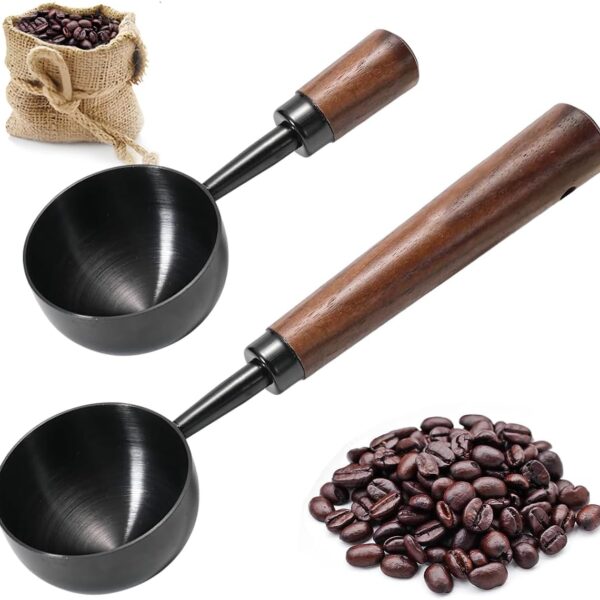 2 PCS Coffee Scoop Vintage Coffee Measuring Spoon Retro Stainless Steel Coffee Spoon Long Wooden Handle Coffee Scoop Kitchen Utensil for Scooping, Measuring & Serving Perfect for Coffee Tea, and More
