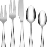 Oneida Silverware Set For 12, Moda 65-Piece Fine Flatware Set with Serving Utensils, Service For 12, 18/10 Stainless Steel, Dishwasher Safe For home, Knives Spoons and Forks Set (Silver, 65 pieces)