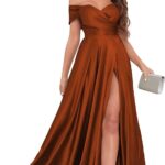 JKMMYO Women's Off Shoulder Bridesmaid Dresses for Wedding with Slit Satin Prom Dress Long Formal Gown