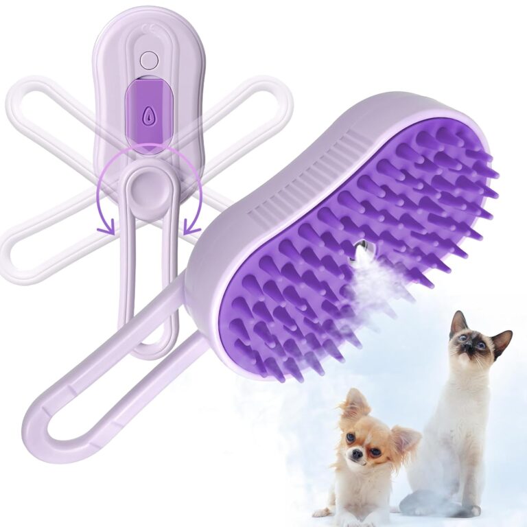 GKZ Cat Steam Brush, 3 in 1 Pet Comb for Massage, Cleaning, Shedding and Combing, Electric Mist to Prevent Flyaways for Home, Dogs and Cat Lovers - Purple